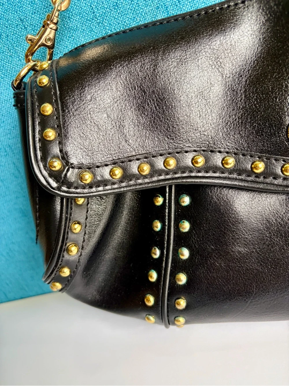 Maxx New York Black Shoulder Bag with Gold Studs & Chain Strap